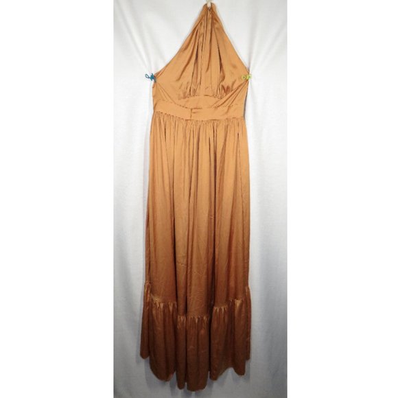 Perrin & Co Silk Serena Flowy Halter Maxi Dress, Gold, Pockets - Picture 8 of 14